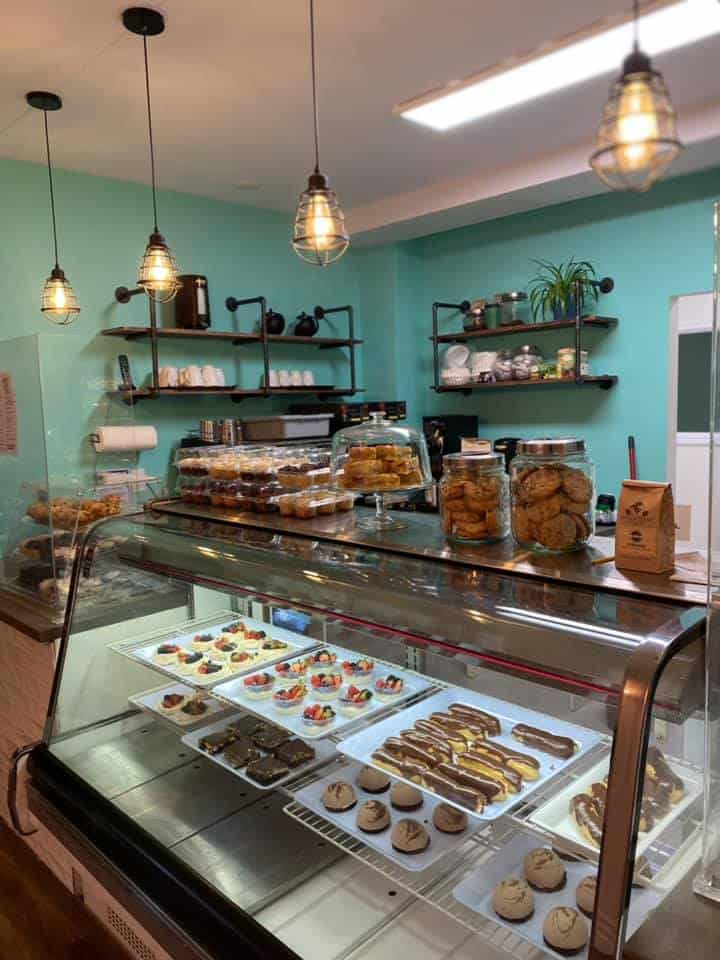 The dessert counter of Jenna White's shop Jenna's Nut-Free Dessertery, filled with pastries, located at 170 Urquhart Crescent , Fredericton, New Brunswick.